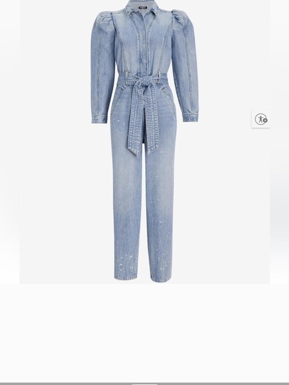 Express Light Blue Denim Jumpsuit with Tie Waist